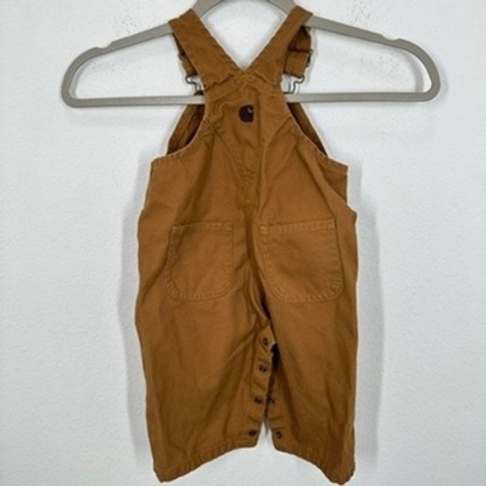 Carhartt Baby Toddler Set Brown Canvas Bib Overalls and Black Sweatshirt Size 6M - Picture 11 of 16